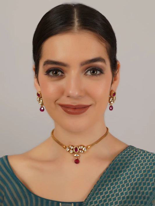 Beautiful Kundan Meenakari Ruby Elegant Pendant Set - handcrafted pendant for women | Jewelatoz