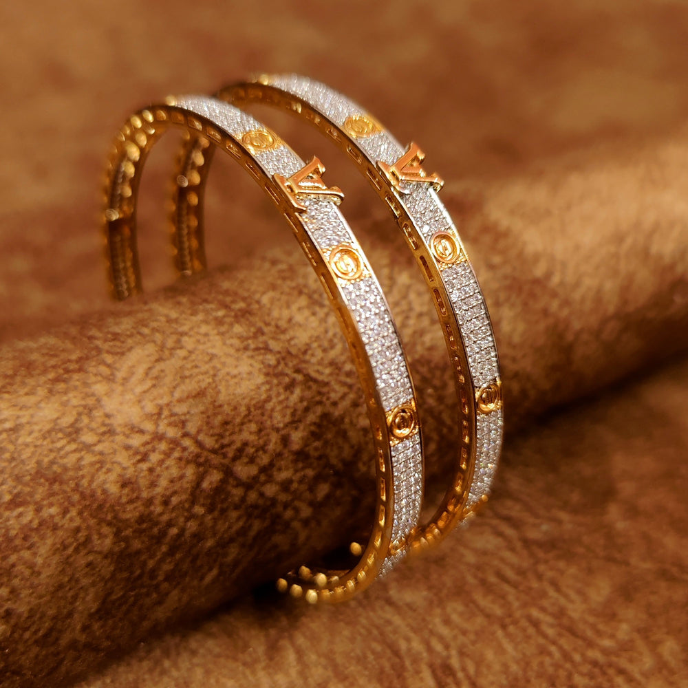 LOUIE VIITTON PATTERN CZ STUDDED DIAMOND LOOK BANGLES