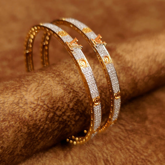 LOUIE VIITTON PATTERN CZ STUDDED DIAMOND LOOK BANGLES