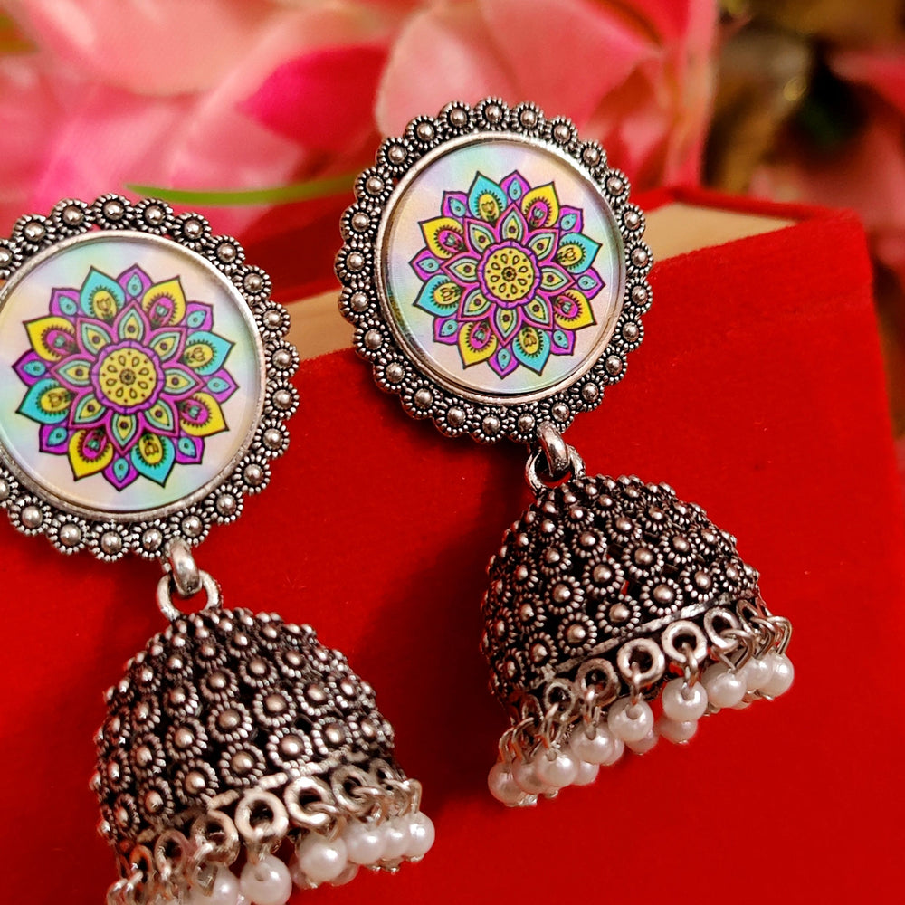 MEENAKARI PATTERN OXIDISED JHUMKA'S