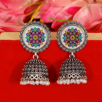 MEENAKARI PATTERN OXIDISED JHUMKA'S 2