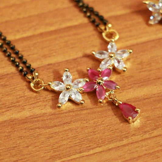 Flower Pattern Ruby Diamond Look Mangalsutra