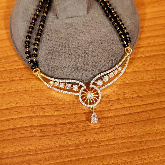 Diamond Pattern Gold Plated Cz Studded Mangalsutra