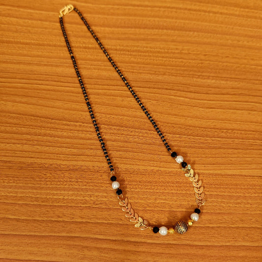Gold Plated Antique Bead & Pearl Mangalsutra