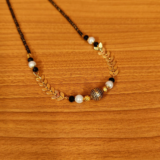 Gold Plated Antique Bead & Pearl Mangalsutra
