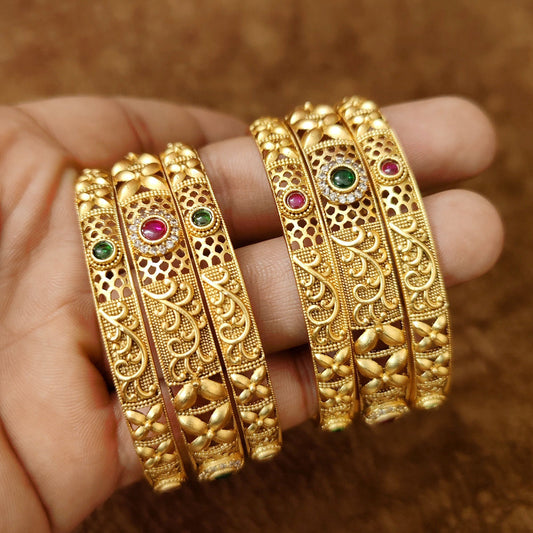 MULTICOLOUR GOLD PLATED FLORAL SET OF 6 BANGLES