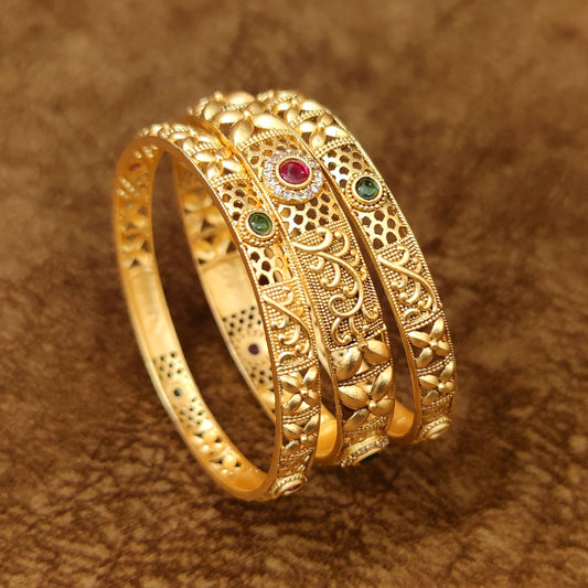 MULTICOLOUR GOLD PLATED FLORAL SET OF 6 BANGLES