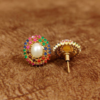 MULTICOLOUR GOLD PLATED SEMI PRECIOUS PEARL STUDS 1