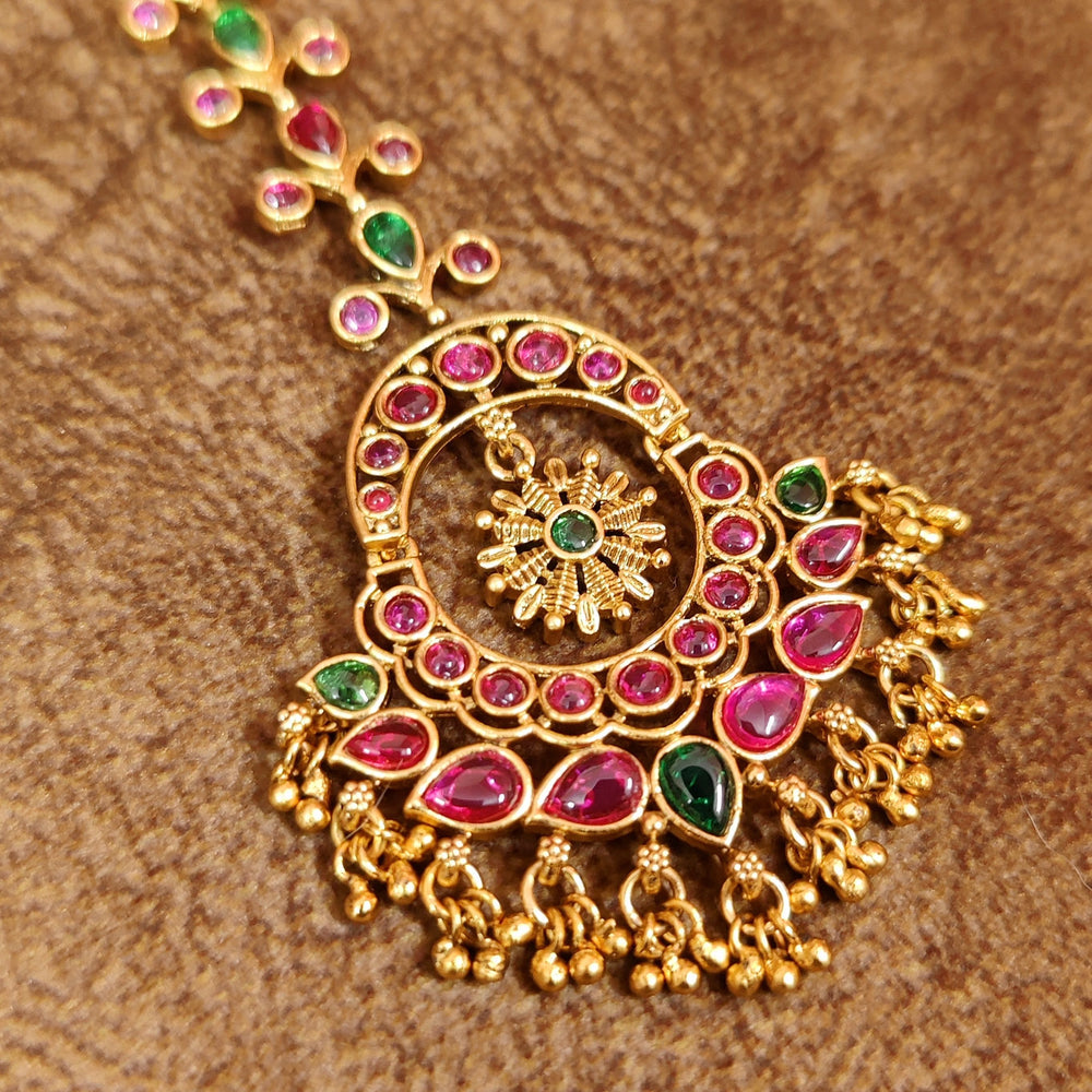 MULTICOLOUR KEMPU STONE WEDDING MAANG TIKKA