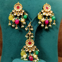 Multicolour Navratan Look Kundan Polki Necklace Set with Maang Tikka 3