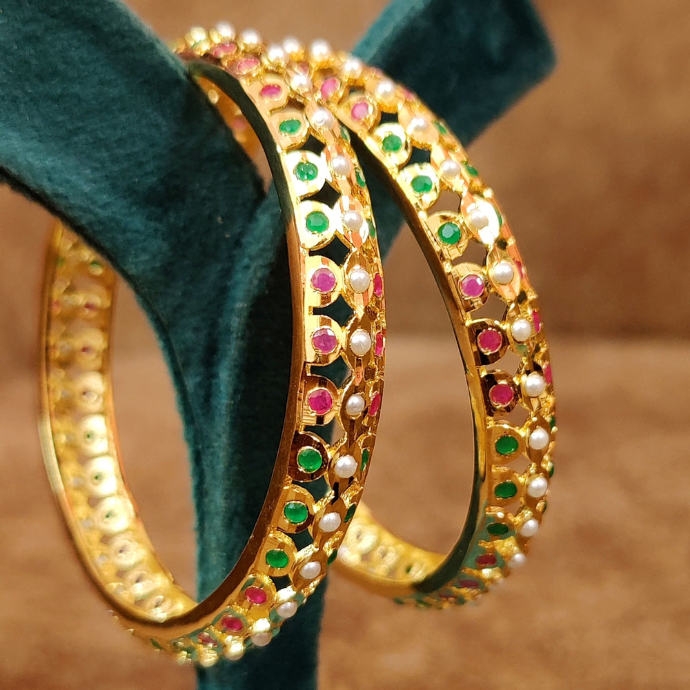 MUTICOLOUR  SEMI-PRECIOUS PEARL STONE JADAU BANGLES