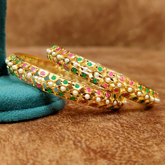 MUTICOLOUR  SEMI-PRECIOUS PEARL STONE JADAU BANGLES