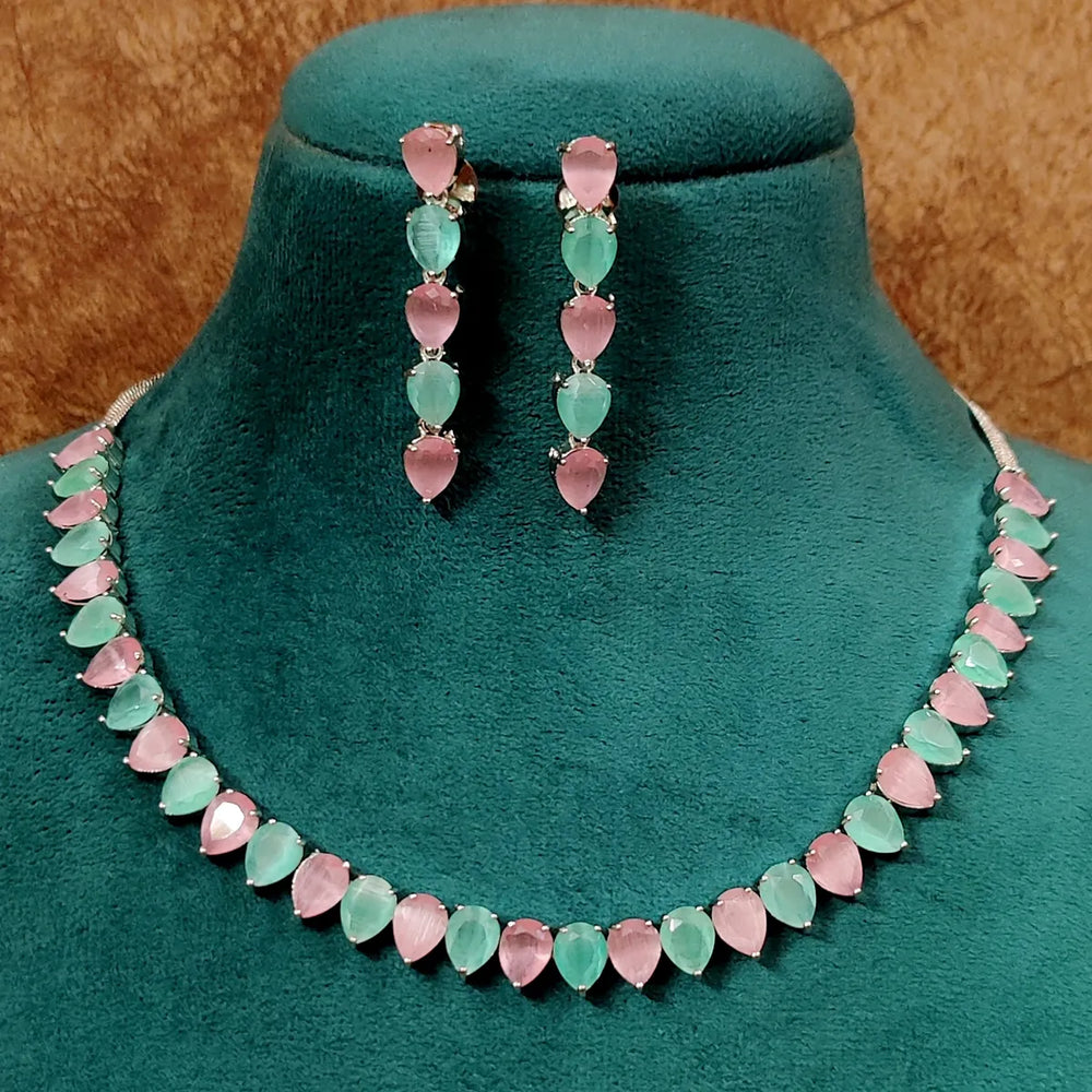 Mint and Pink Single Line Pear Shape CZ Necklace Set