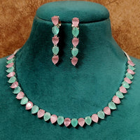 Mint and Pink Single Line Pear Shape CZ Necklace Set 1