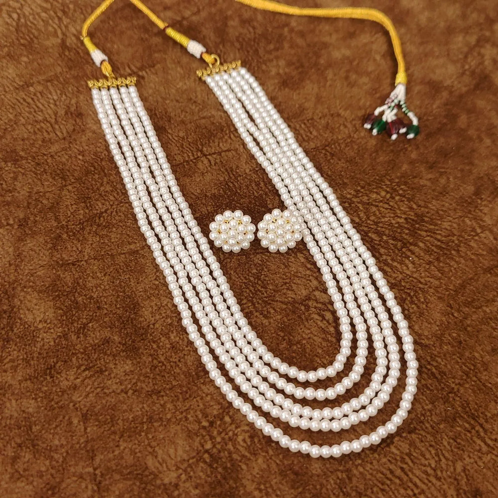 Multi Layer 5 Line White Pearl Necklace Set