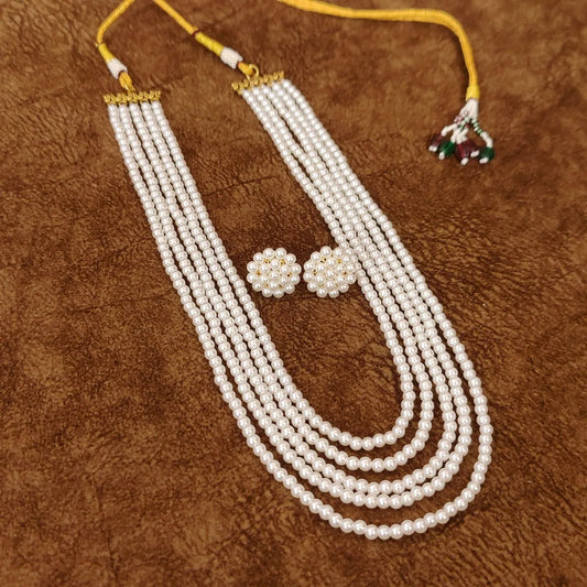 Multi Layer 5 Line White Pearl Necklace Set - handcrafted necklace for women | Jewelatoz