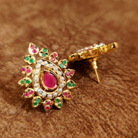 Multicolour Stone & Pearl Studded Pear Shape Jadau Style studs 1