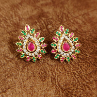 Multicolour Stone & Pearl Studded Pear Shape Jadau Style studs 3