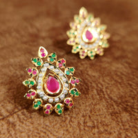 Multicolour Stone & Pearl Studded Pear Shape Jadau Style studs 2