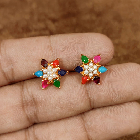 NAVRATAN LOOK GOLD PLATED STAR STUDS