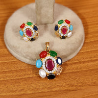 NAVRATAN LOOK OVAL PENDANT WITH CHAIN 4