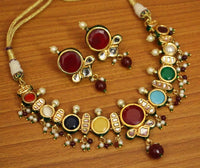 Multicolour Navratan Kundan Look Necklace Set 4