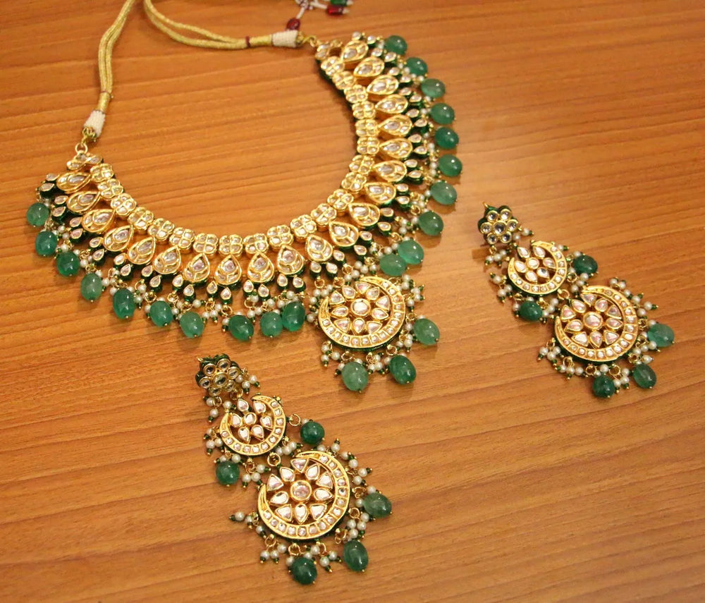 Emerald Kundan Meenakari Royal Necklace Set