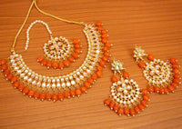 Orange Crystal Kundan Necklace Set with Maang Tikka 1