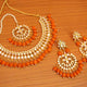Orange Crystal Kundan Necklace Set with Maang Tikka