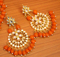 Orange Crystal Kundan Necklace Set with Maang Tikka 3