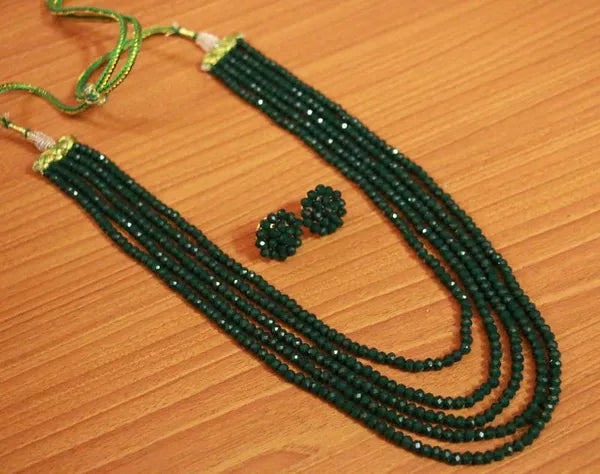 5 Line Green Colour Multi String Necklace Set