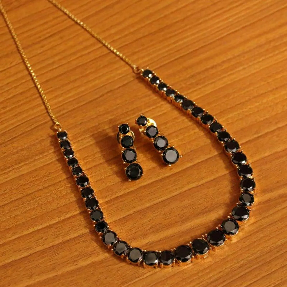 Black Onyx Single Line Necklace Set for Women