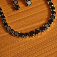 Black Onyx Single Line Necklace Set for Women 2