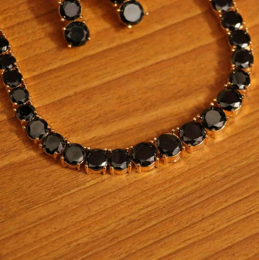 Black Onyx Single Line Necklace Set for Women - handcrafted necklace for women | Jewelatoz