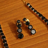 Black Onyx Single Line Necklace Set for Women 3