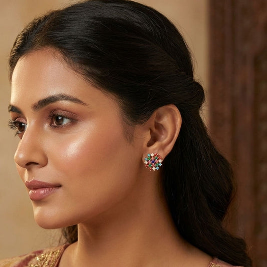 Navratna-Inspired Multicolour Stone Stud Earrings