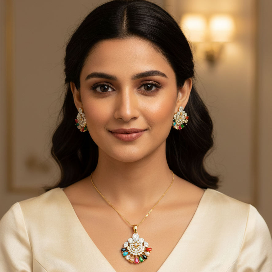 Navratna Radiance CZ Pendant Set