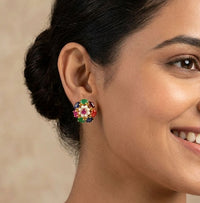 Navratna Royale Pearl Floral Stud Earrings – Multicolor Designer Imitation Jewelatoz 1