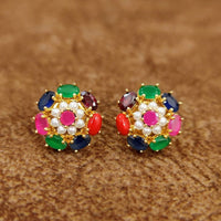 Navratna Royale Pearl Floral Stud Earrings – Multicolor Designer Imitation Jewelatoz 4
