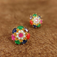 Navratna Royale Pearl Floral Stud Earrings – Multicolor Designer Imitation Jewelatoz 3