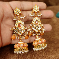 Orange Kundan Meenakari Gold Plated Necklace Set with Maang Tikka 1