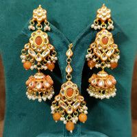 Orange Kundan Meenakari Gold Plated Necklace Set with Maang Tikka 6