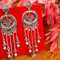 OXIDISED SILVER LOOK DANGLING PEARL LONG EARRINGS 1