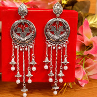 OXIDISED SILVER LOOK DANGLING PEARL LONG EARRINGS 2