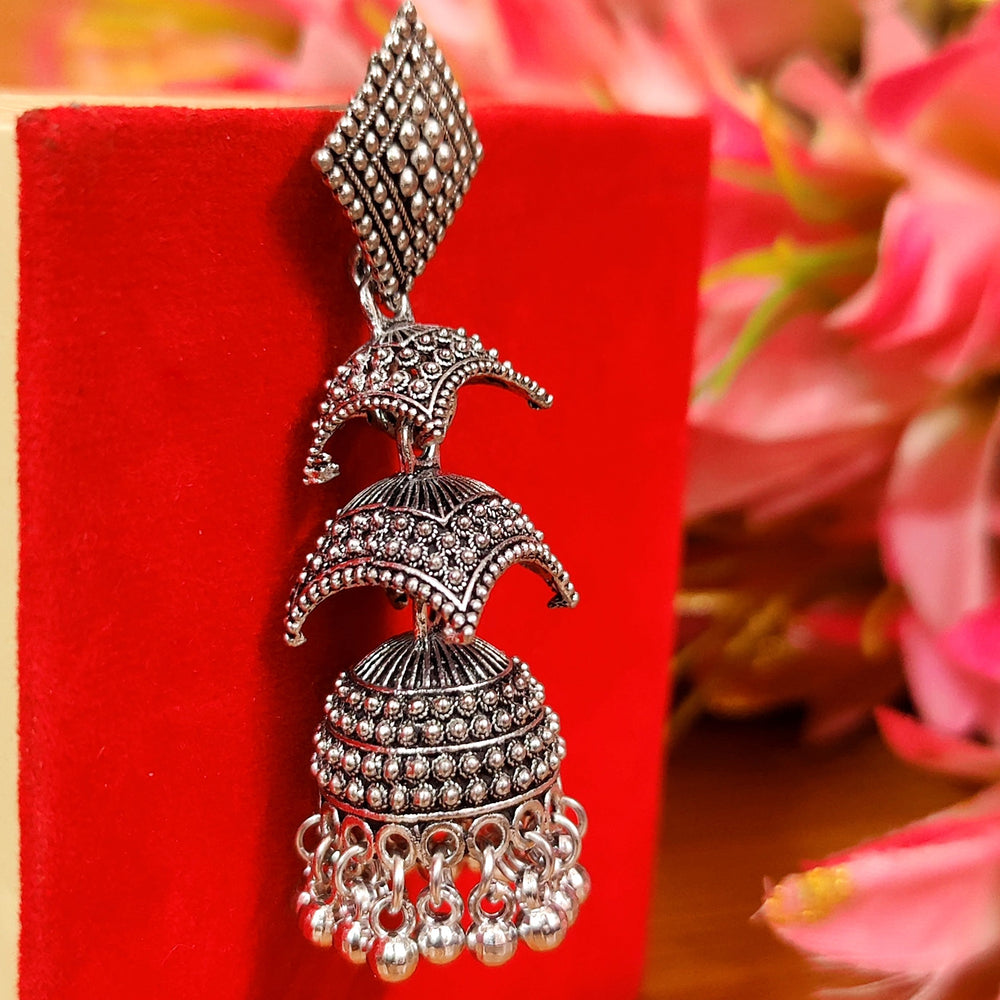 OXIDISED SILVER LOOK DOUBLE DECKER JHUMKA'S