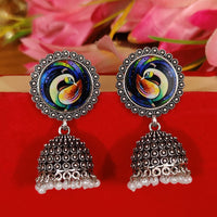 OXIDISED SILVER LOOK PEACOCK MEENAKARI JHUMKA'S 2