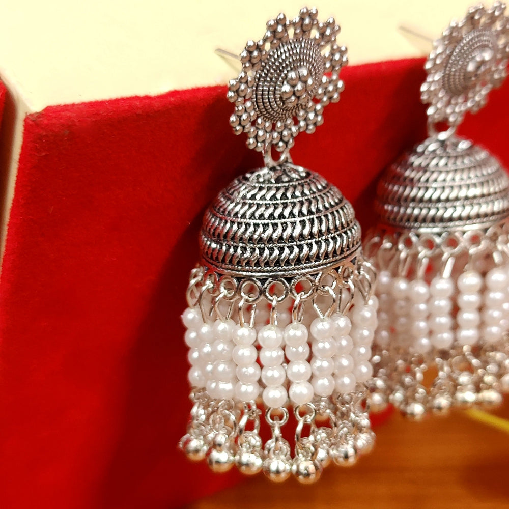 OXIDISED SILVER LOOK PEARL DANGLING JHUMKA'S