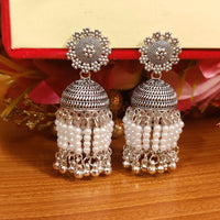 OXIDISED SILVER LOOK PEARL DANGLING JHUMKA'S 2