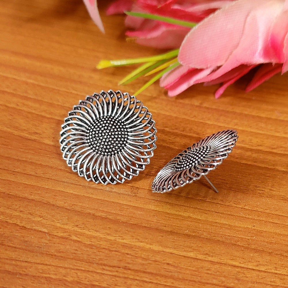 BUY 1 GET 1 FREE OXIDISED SILVER  ROUND STUDS FOR WOMEN