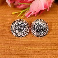 BUY 1 GET 1 FREE OXIDISED SILVER  ROUND STUDS FOR WOMEN 3